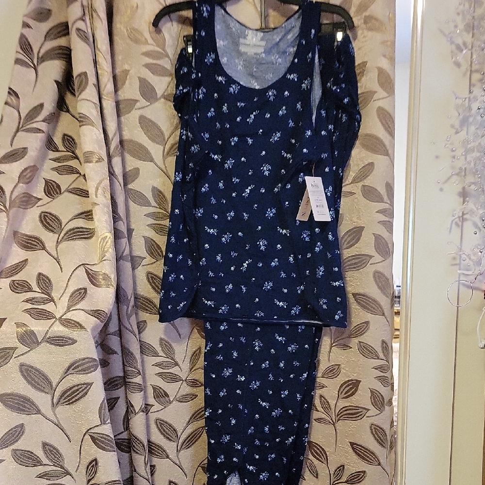 Elegant Floral Print Navy Pajama Set